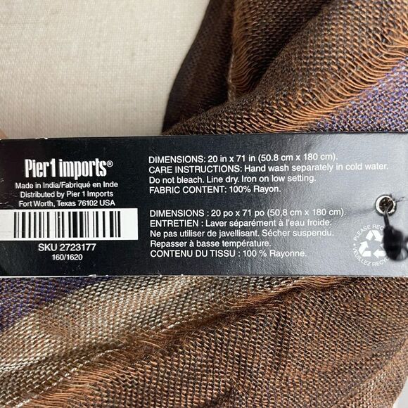 NWT Pier 1 Multi Stripe Brown Scarf Foulard - Picture 7 of 7